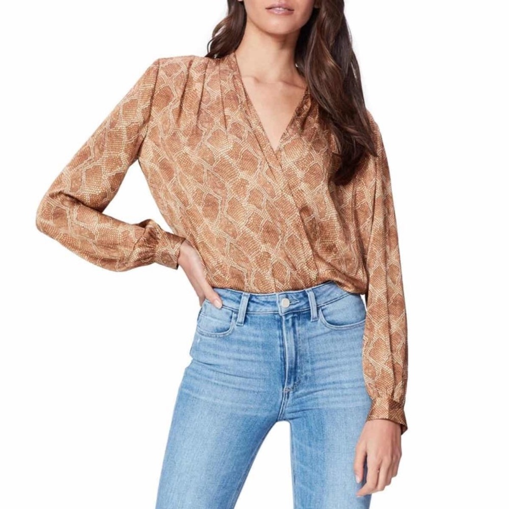 NWT PAIGE Sevilla Snakeskin Print Wrap Bodysuit
